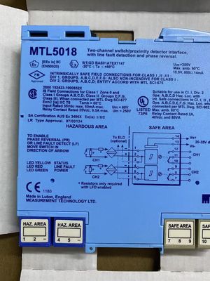 MTL5018 スイッチ/近接検出器インターフェース 2チャンネル、ライン故障検出および位相反転付き